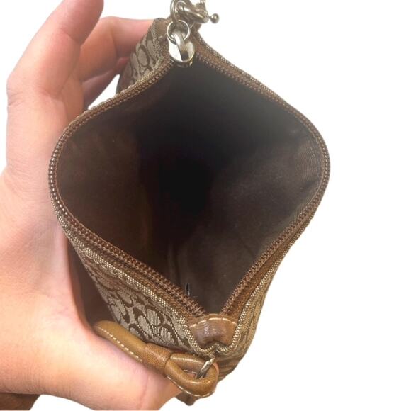 Coach Signature Wristlet Khaki Brown Canvas & Leather Small Pouch - Picture 5 of 5